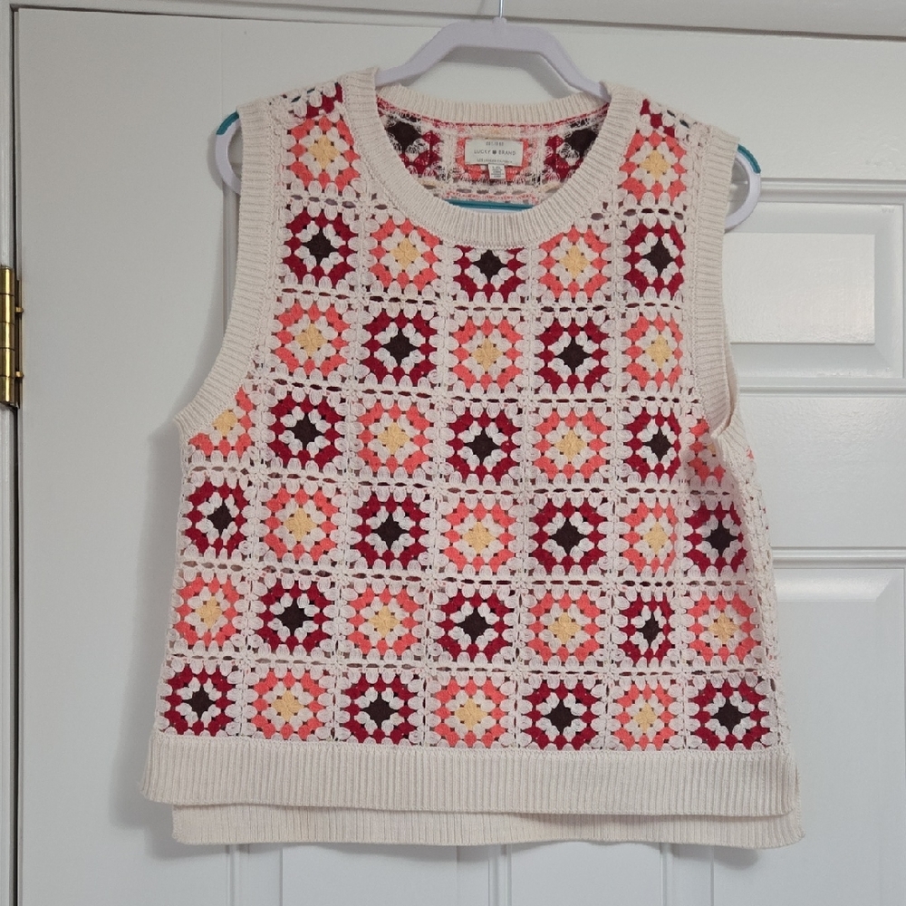 Lucky Brand Crochet Sleeveless Vest, Large